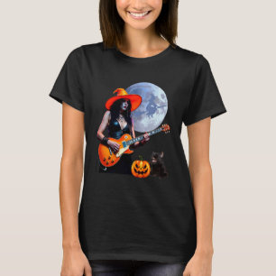 Pretty Witch Rocker Playing Electric Guitar with C T-Shirt