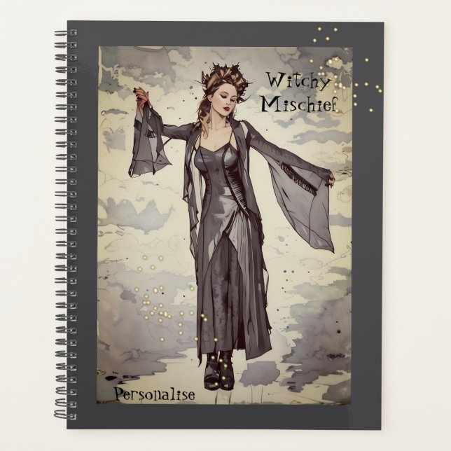 Pretty Witchy Mischief Fun Quote Grey Journal  Planner (Front)