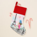 Pretty Woman and Pink Heart Balloon - I Love Paris Christmas Stocking<br><div class="desc">Pretty Woman and Pink Heart Balloon - I Love Paris - Eiffel Tower Romantic Drawing - Choose / Add Your Unique Text / Font / Colour - Make Your Special Gift - Resize and move or remove and add elements - Image / text with customisation tool ! - Drawing and...</div>
