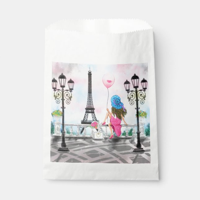 Pretty Woman and Pink Heart Balloon - I Love Paris Favour Bags (Front)
