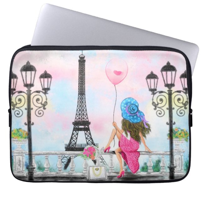 Pretty Woman and Pink Heart Balloon - I Love Paris Laptop Sleeve (Front)