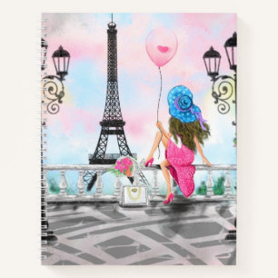 Pretty Woman and Pink Heart Balloon - I Love Paris Notebook
