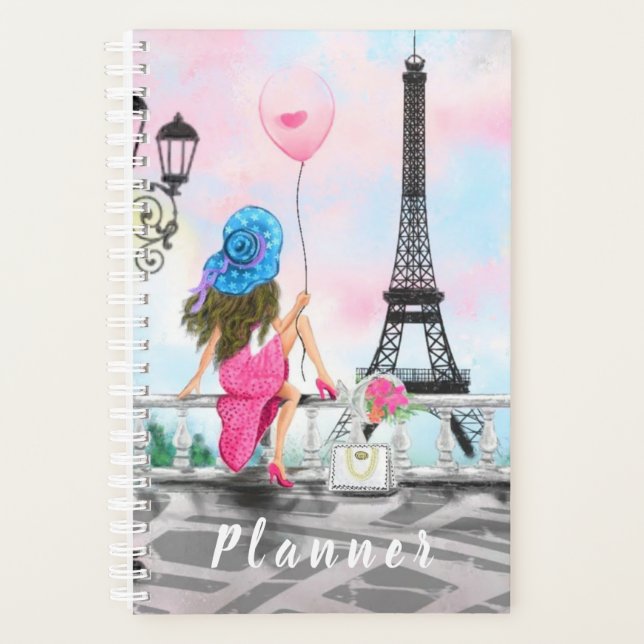 Pretty Woman and Pink Heart Balloon - I Love Paris Planner (Front)