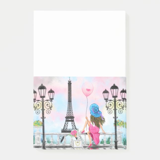 Pretty Woman and Pink Heart Balloon - I Love Paris Post-it Notes (Front)