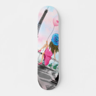 Pretty Woman and Pink Heart Balloon - I Love Paris Skateboard