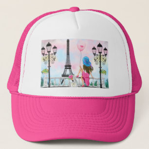 Pretty Woman and Pink Heart Balloon - I Love Paris Trucker Hat