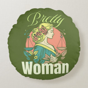 Pretty Woman – Captivating Beauty Illustration Round Cushion