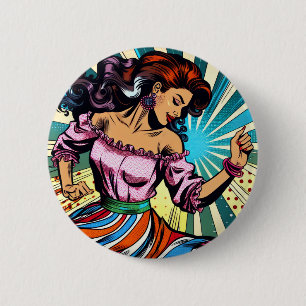 Pretty Woman Dancing Salsa Pop Art 6 Cm Round Badge