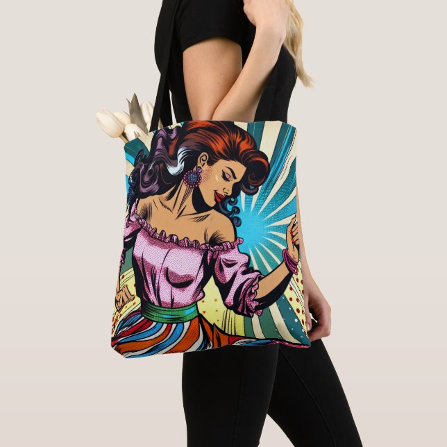 Pretty Woman Dancing Salsa Pop Art Tote Bag (Close Up)