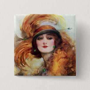 Pretty Woman Flapper Fashion 1920s 15 Cm Square Badge