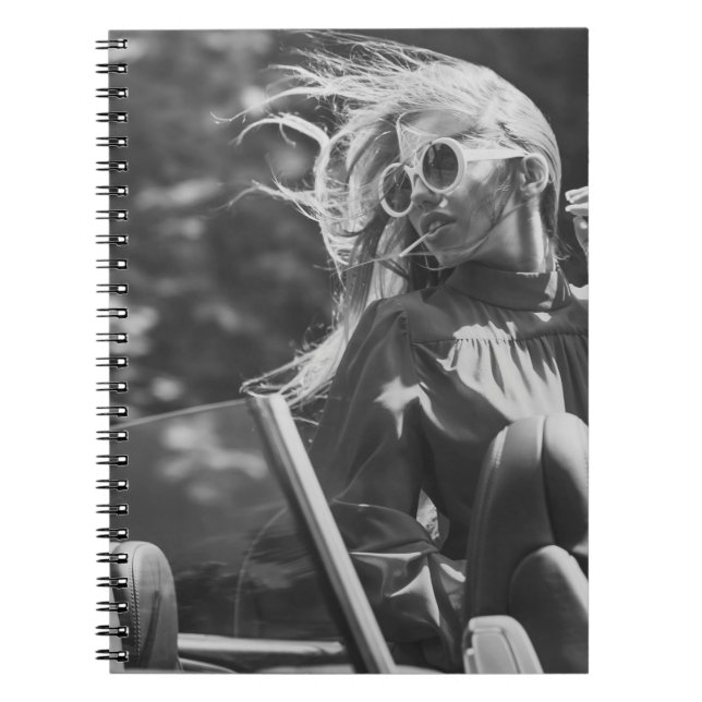 Pretty woman in convertible car notebook (Front)