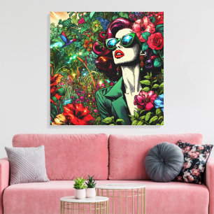Pretty Woman in Flower Garden Canvas Print