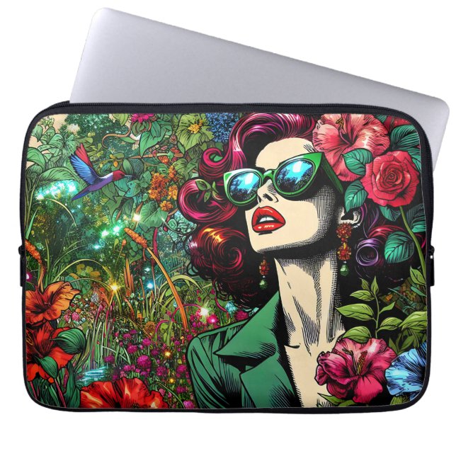 Pretty Woman in Flower Garden Laptop Sleeve (Front)