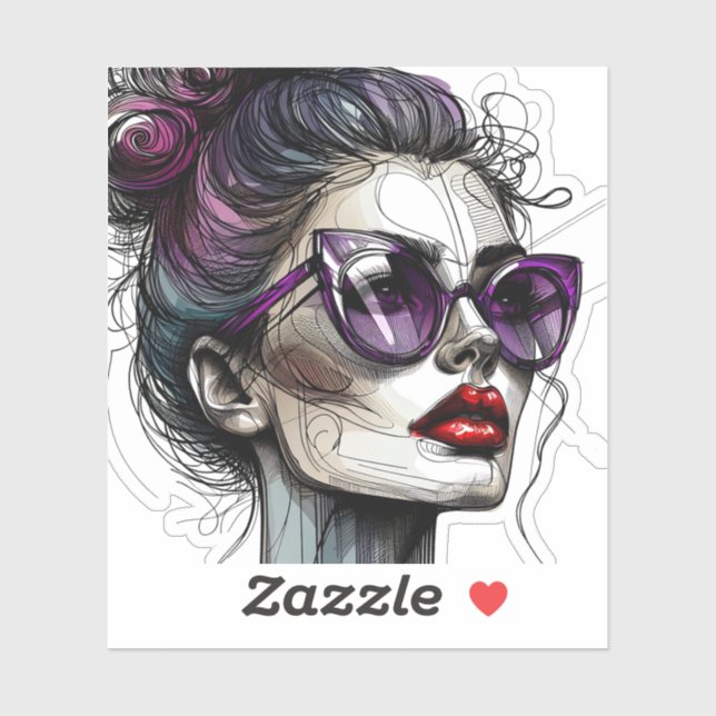 Pretty Woman in Sunglasses and Purple Lipstick (Sheet)
