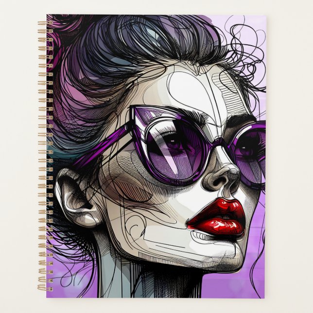 Pretty Woman in Sunglasses and Purple Lipstick Planner (Front)