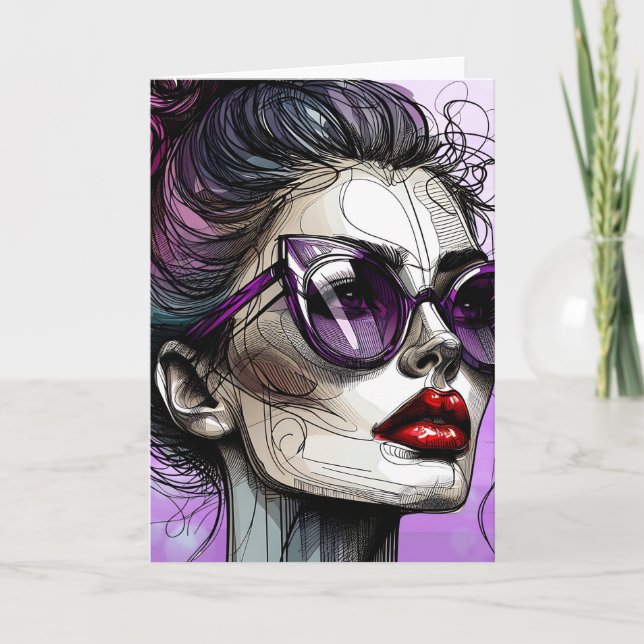 Pretty Woman in Sunglasses and Purple Sunglasses Card (Front)