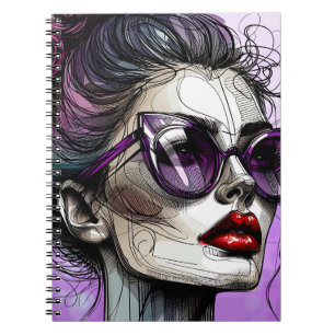 Pretty Woman in Sunglasses and Red  Lipstick Notebook