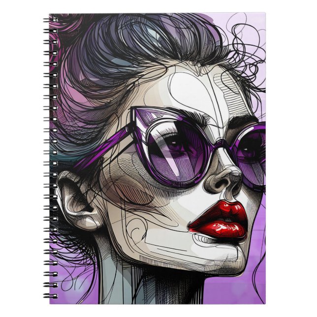 Pretty Woman in Sunglasses and Red  Lipstick Notebook (Front)