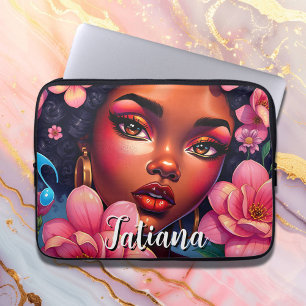 Pretty Woman of Colour Pink Flowers Personalised Laptop Sleeve