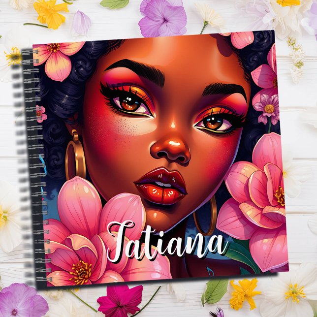 Pretty Woman of Colour Pink Flowers Personalised Notebook (Creator Uploaded)