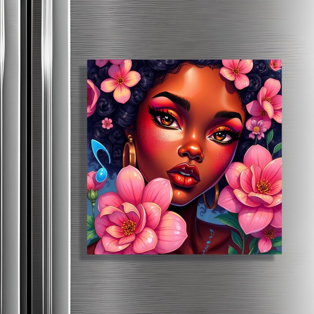Pretty Woman of Colour with Pink Flowers  (Creator Uploaded)