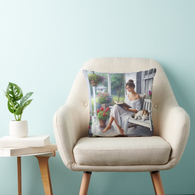 Pretty Woman Reading a Book Cushion (Chair)