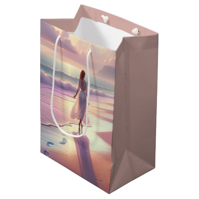 Pretty Woman Walking the Beach for Birthday Medium Gift Bag (Front Angled)