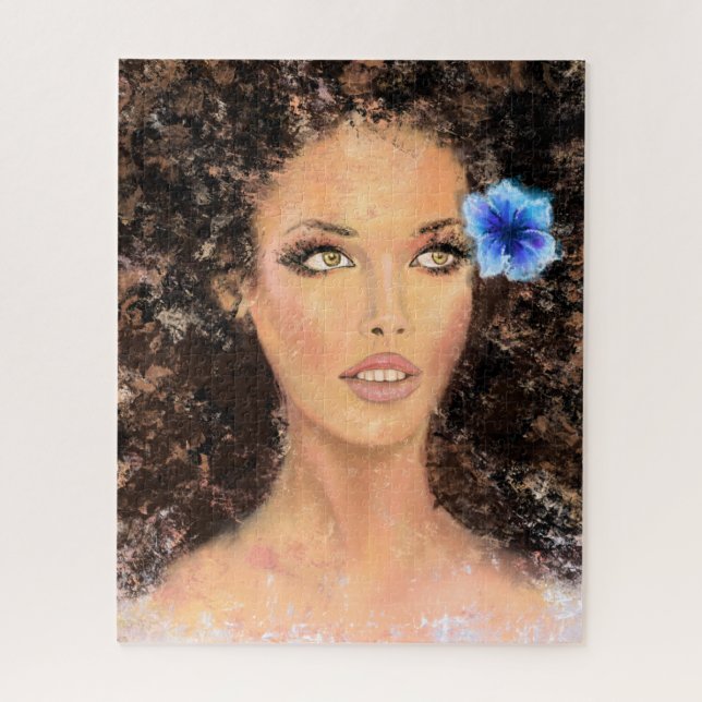 Pretty Woman with Blue Flower - Original Painting  Jigsaw Puzzle (Vertical)