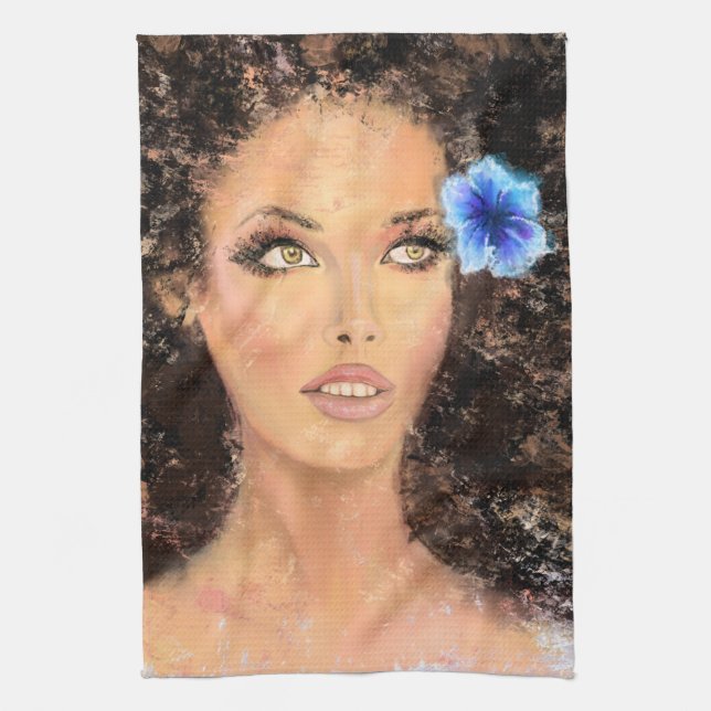 Pretty Woman with Flower Kitchen Towel (Vertical)