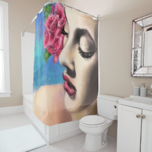 Pretty Woman with Red Rose Shower Curtain