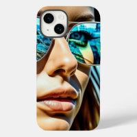 Pretty Woman with Reflection of Beach Sunglasses
