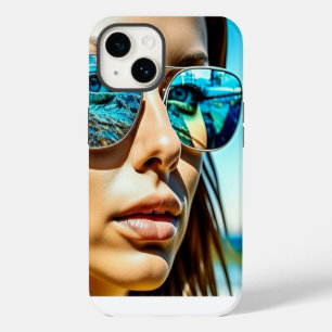 Pretty Woman with Reflection of Beach Sunglasses iPhone 14 Case
