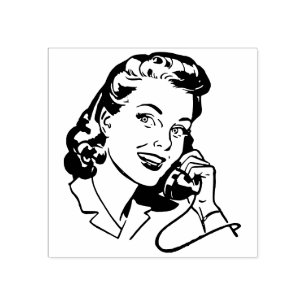 PRETTY WOMEN ON THE PHONE Comic art Rubber Stamp