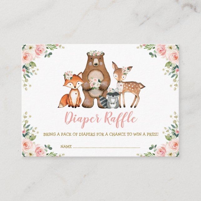 Pretty Woodland Blush Floral Baby Diaper Raffle Enclosure Card (Front)