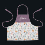 Pretty Woodland Forest Pattern Girls Chef Training Apron<br><div class="desc">This pretty personalised apron features a pattern of woodland forest rabbits and trees, with the top being a solid greyed purple. Easy to customise for a unique gift, perfect for the young chef or baker! For product or design requests, please contact me (Tracey) at orabellaprints@outlook.com. See a matching personalised recipe...</div>