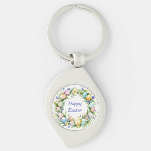 Pretty Wreath Floral Happy Easter Eggs Flowers Key Ring