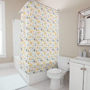 Pretty Yellow and Grey Floral Botanical Pattern   Shower Curtain