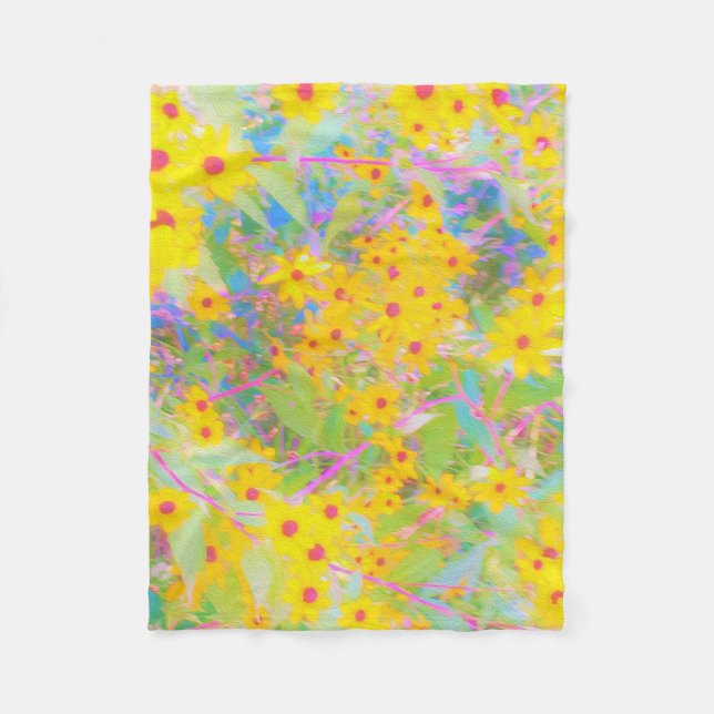 Pretty Yellow and Red Flowers with Turquoise Fleece Blanket (Front)