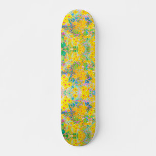 Pretty Yellow and Red Flowers with Turquoise Skateboard