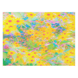 Pretty Yellow and Red Flowers with Turquoise Tablecloth