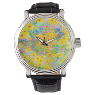 Pretty Yellow and Red Flowers with Turquoise Watch