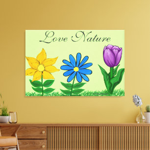 Pretty Yellow Blue Purple Floral Garden Canvas Print
