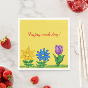 Pretty Yellow Blue Purple Flowers Yellow Napkins