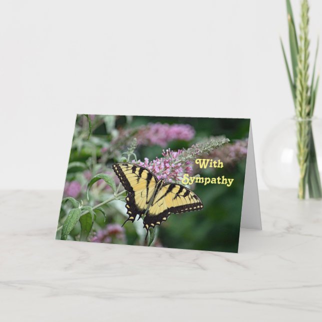 Pretty Yellow Butterfly Photo Sympathy Card (Front)