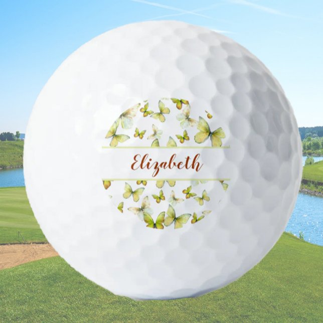 Pretty yellow butterfly with custom name ladies  golf balls (Creator Uploaded)