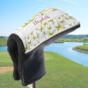 Pretty yellow butterfly with custom name ladies  golf head cover