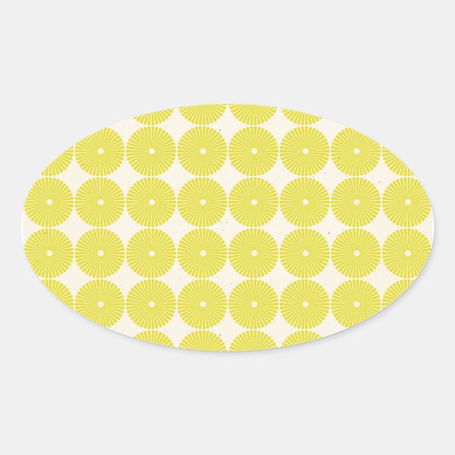 Pretty Yellow Circles Summer Citrus Textured Discs Oval Sticker (Front)