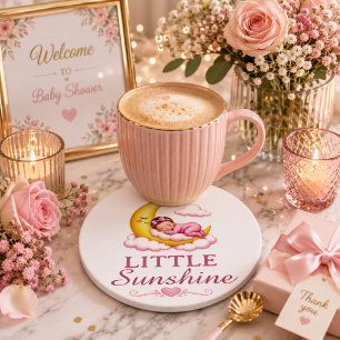 Pretty Yellow Crescent Moon Baby Shower Round Paper Coaster