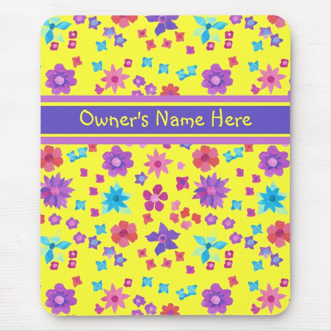 Pretty Yellow Customizable Flower-Power Mousepad (Front)