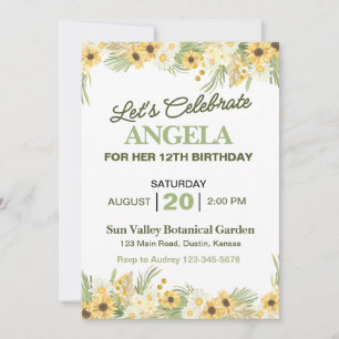 Pretty Yellow Daisy Birthday Party Invitation